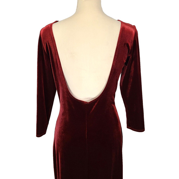 VTG LAUNDRY by Shelli Segal Red Velvet Maxi Dress LG Backless Stretch 3/4 Sleeve - Picture 5 of 12